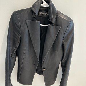 Balmain 1-button leather jacket, size 34 (XS), black